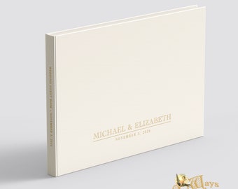 Minimalist Wedding Guest Book in Buttercream - Custom Personalized Pages - Elegant, Simple Traditional Hardcover Guest Book