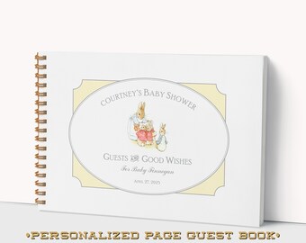 Baby Shower Guest Book - Beatrix Potter - Gender Neutral - Personalized Pages - Guest Messages, Gift List - Spiral Hardcover Guest Book