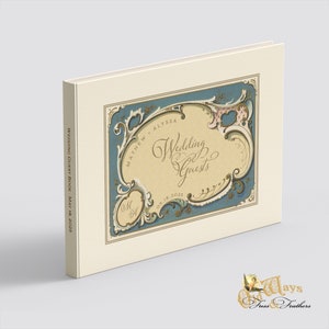 Vintage Elegance Custom Page Wedding Guest Book in Federal Blue & Cream - Antique French Design with Personalized Pages