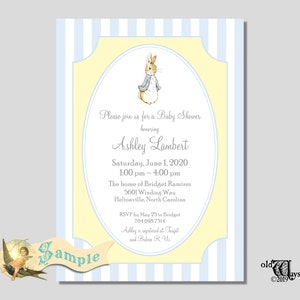 Peter Rabbit Baby Shower Invitations Vintage Storybook Baby Shower Blue, Yellow, Grey Printed Baby Boy Shower Invites image 4