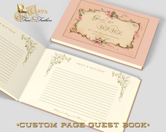 Pink French Vintage Custom Page Wedding Guest Book - Pretty Personalized Antique Style Traditional Hardcover Guest Book