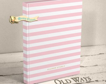 French Stripe Personalized Journal or Sketchbook - Choice of Colors, Two Sizes - Hardcover Book - Lined or Blank Pages