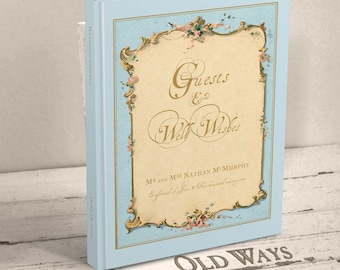 Vintage Style Wedding Guest Book in Antique Blue - Personalized Hardcover Guest Sign In Book - Other Colors, Two Sizes