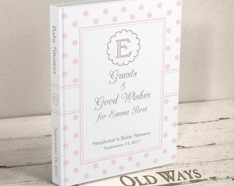Monogram Baby Shower Guest Book for a Girl - Personalized Pink Polka Dot Baby Girl Shower Guest Book