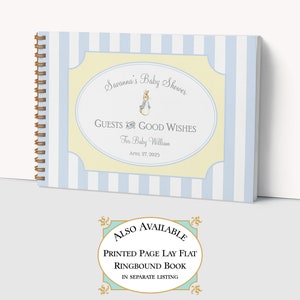 Peter Rabbit Baby Shower Guest Book Blue & Yellow Baby Boy Shower Personalized Keepsake Baby Wishes, Parent Advice Book image 9