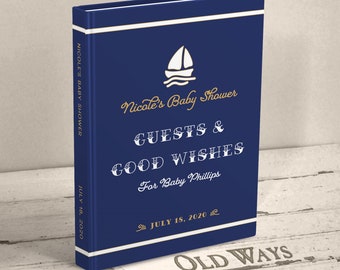 Sailboat Baby Shower Guest Book in Navy Blue - Personalized Vintage Style Nautical Baby Boy Shower Book - Guest Sign In