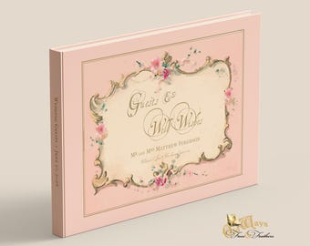 Pink Wedding Guest Book - Personalized with Custom Pages - French Vintage Traditional Hardcover GuestBook