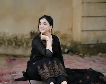 Black Handwoven Jamdani Cotton Kurta Set for Women | Cotton Lined Ethnic Suit |Handmade Elegant | Traditional Indian Outfit | Festive Wear