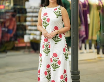 Floral Handmade Cotton Flex Co Ord Set for Women|A-Line Kurta Palazzo Set | Sleeveless Summer Outfit | Indian Coord Set | Casual Resort Wear
