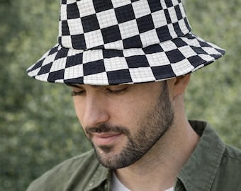 Checks Print Bucket Hat | Block Pattern Summer Hat | Handmade Cotton Sun Hat | Unisex Beach Hat | Festival Cap |Vacation Travel Hat,Gift