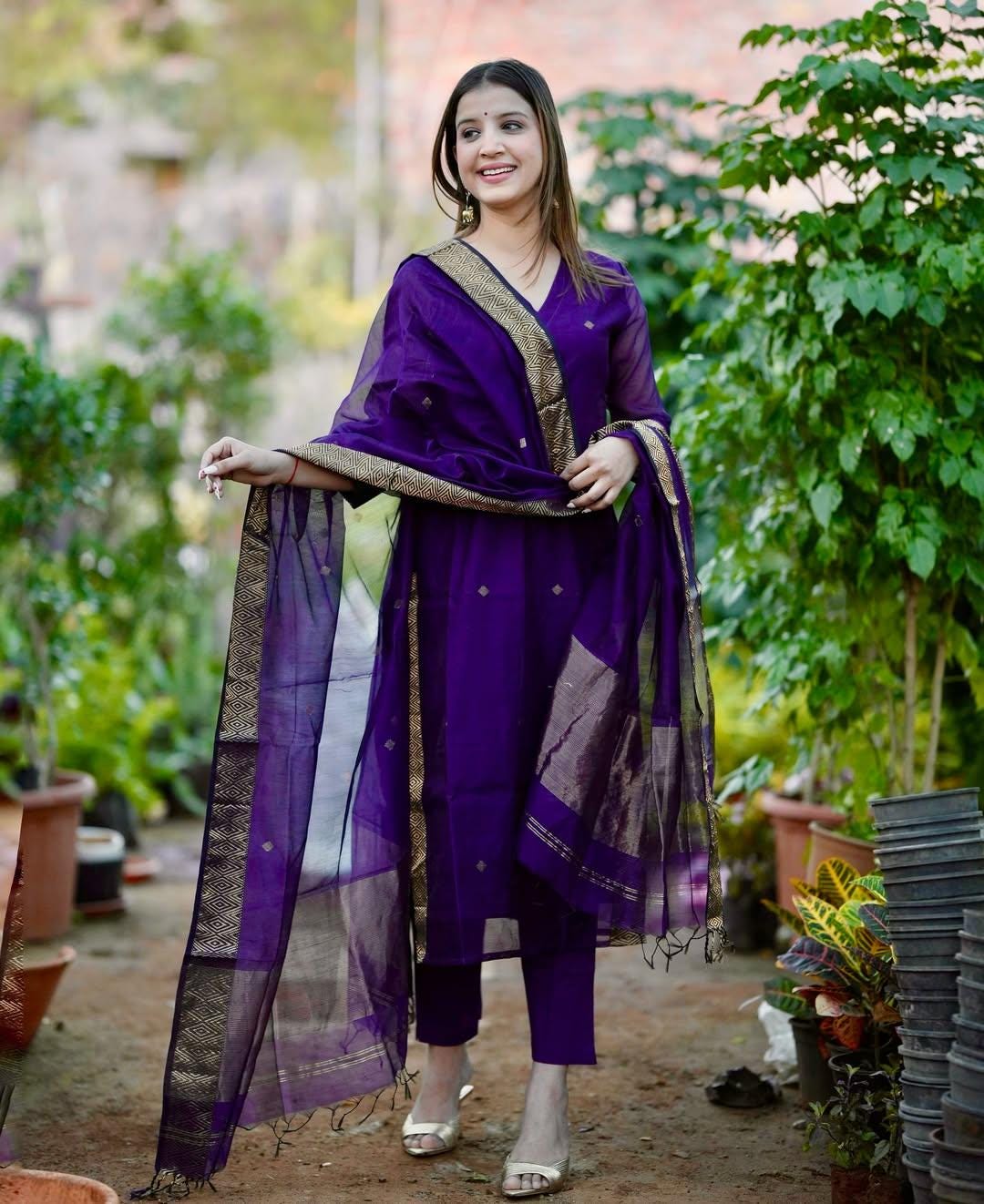 purple punjabi dress Purple Silk Punjabi Suit: Lace Work Patiala Salwar Kameez