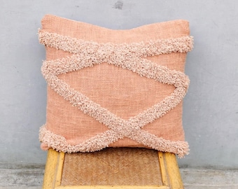 Pfirsich Boho Kissenbezug, texturiertes Fransenkissen, handgemachtes dekoratives Einweihungsgeschenk, Bauernhaussofa-Akzent, modernes Boho-Dekor