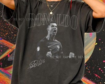 Vintages Cristiano Ronaldo-Shirt, Fußball-kundenspezifisches Vintages Design, hochwertiges T-Shirt, CR7-T-Stück, Portugal-Team Merch