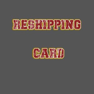 Puede incluir: Un fondo gris con las palabras "RESHIPPING" y "CARD" en texto rojo desgastado con un contorno amarillo. El texto está centrado y apilado verticalmente.