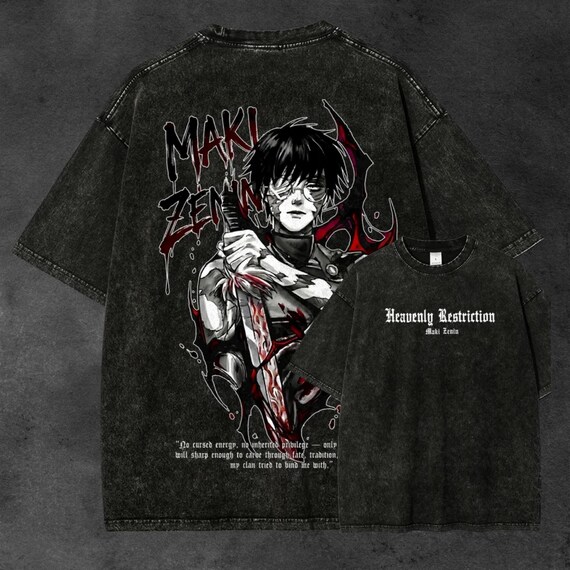 Vintage Wash Anime T-Shirt, Maki Zenin Streetwear, Heavyweight Cotton Tee