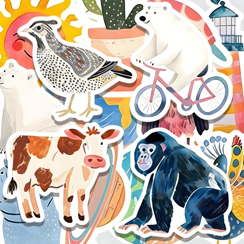 50 Animal Stickers, Hand-drawn Waterproof Vinyl Decals - Etsy