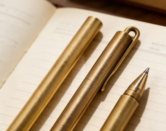 Handmade Brass Rollerball Pen, Solid Metal Writing Instrument, Antique Finish Journaling Stationery