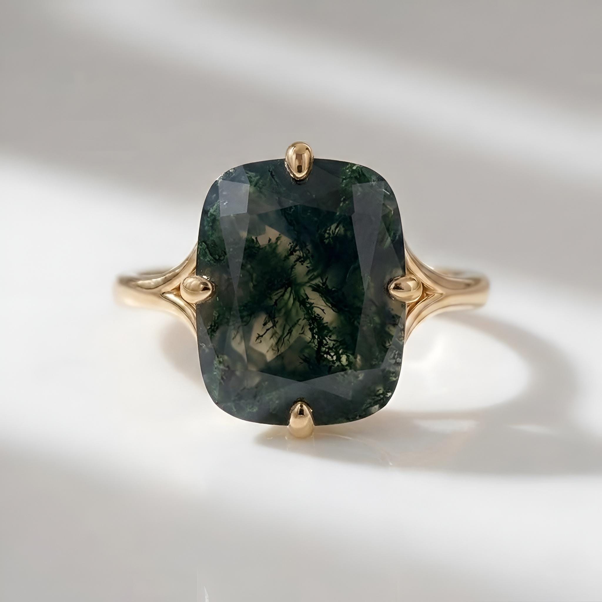 Moss Agate Ring Cushion Cut - Etsy
