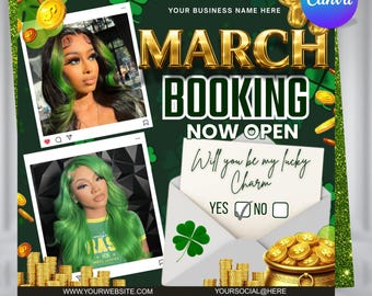 März St Patrick's Day Beauty Buchung Promo, Salontermine verfügbar, DIY Text, Sofortdownload