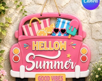 Hallo Sommer Popsicle altes LKW-Zeichen SVG | Laser Cut Datei für Cricut & Glowforge | Türschild Bauernhaus | Strand-Haus-Dekor