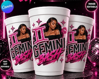 Gemini SZN Cup Schnapsglas Vorlage | Gemini Sternzeichen Aufkleber | Kundenspezifische Foto-Gemini-Saison-Tasse | Bearbeitbare Leinwand