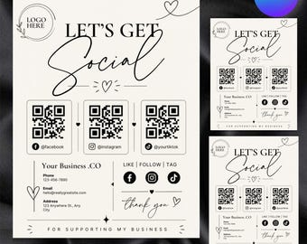 Social Media QR-Code Zeichenvorlage, Folgen Sie uns Business Display, bearbeitbares Canva Marketing Poster, druckbares Branding Zeichen, Sofort Download