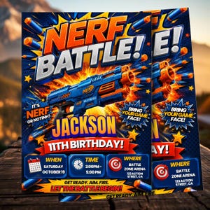 Kids Nerf Birthday Invitation Template, Nerf Party Invite, Editable Canva Birthday Invitation,DIY Text, Instant Download