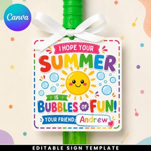 End of School Year Bubble Gift Tags, Editable Canva Summer Class Gift, Teacher & Student Favor Tag, DIY Text, PDF Instant Download