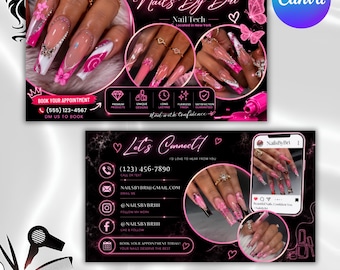Modello di biglietto da visita per onicotecnica / Biglietto da visita modificabile con Canva / Biglietto da visita personalizzato per onicotecnica / Branding per salone di bellezza / Biglietto da visita per piccole imprese