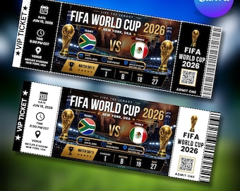 Bearbeitbare Ticket-Vorlage für die Fussball-WM 2026 | Professionelle Fußballspiel-Karte | Einladung zum Fußball-Event | Druckbare Sport