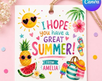 Sommer Geschenkanhänger zum Ausdrucken, ich hoffe, Sie haben einen tollen Sommer, Geschenkanhänger für den letzten Schultag, Geschenkanhänger für Lehrer