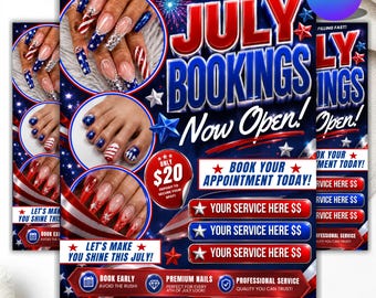 4.Juli Nail Flyer Template | Juli Termin Promo | Indiegebrochenheit Tag Nail Tech Flyer | Bearbeitbares Canva Design
