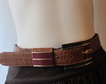 Belt Woman's brown Leather. burgundy buckle. Carlisle brand made in Austria