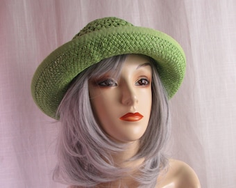 LADIES ITALIAN HAT Lime Green Designer Filippo Catarzi Florence Italy Summer Photo Shoot Travel Church Hat