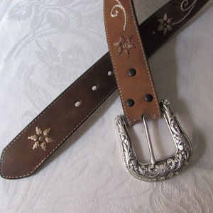 WESTERN BELT Nocona  size Large Leather Silver Rhinestones Cowboy USA