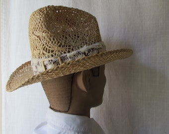 Bailey's Western hat size 6 3/4 Straw Cotton Band Like Urban Cowboy High Crown Vintage 1970s