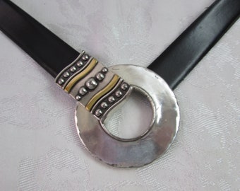 Ladies Belt Black Silver and Gold buckle Adjustable