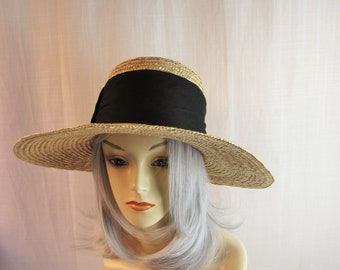 Straw Hat Womans upscale summer hat WIDE Black Band Photo Shoot Event Summer Fun Shade beach