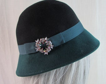 Cloche hat Green Blue 1930s fashion Wool Church/ Photo shoot/Costume