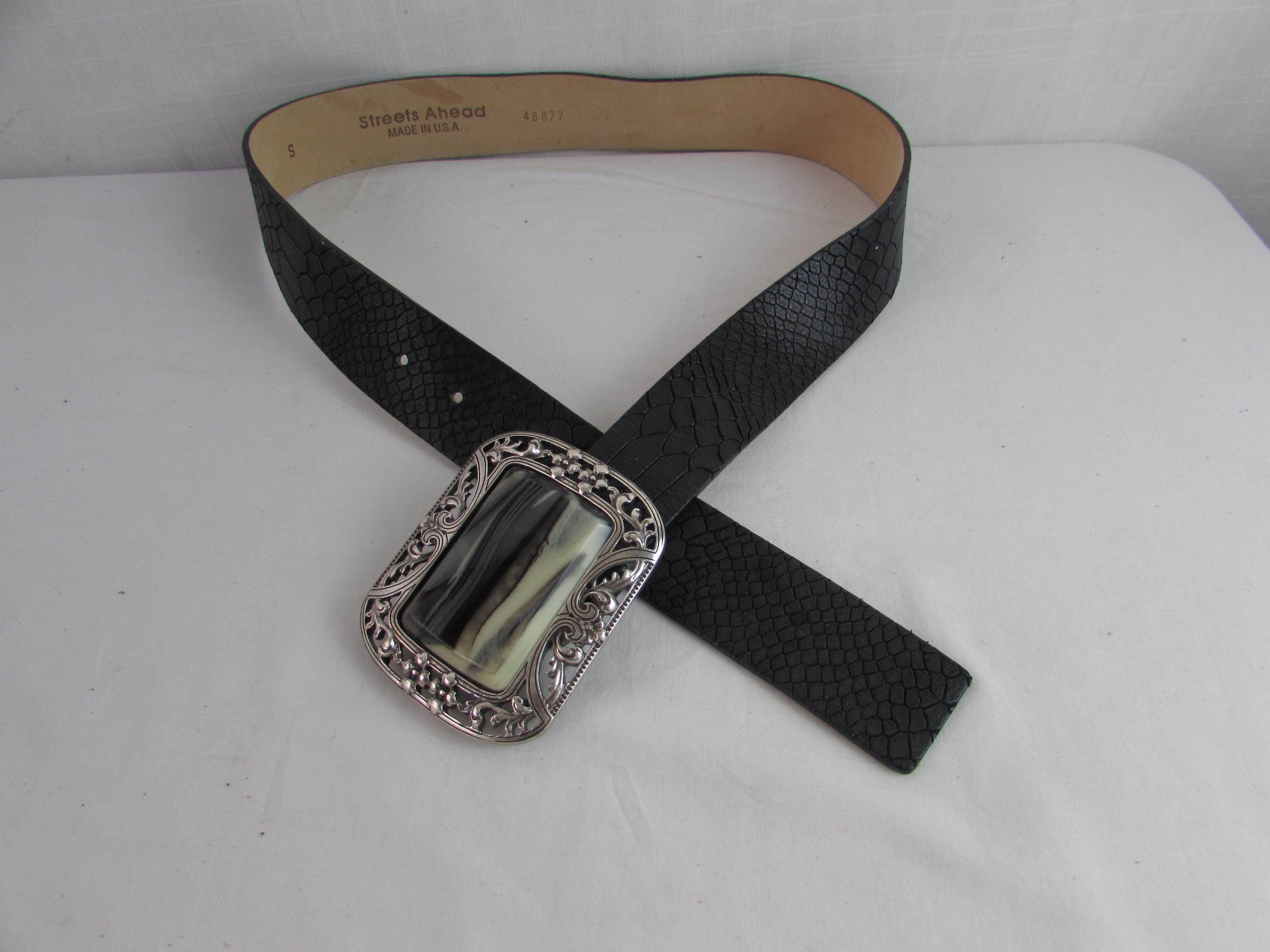Streets Ahead Belt Silver Metal Chain & Rhinestone Black Leather STATEMENT 32 in Taylor Belt - Edgy Black Italian Leather Silver Studded Belt  main image 4