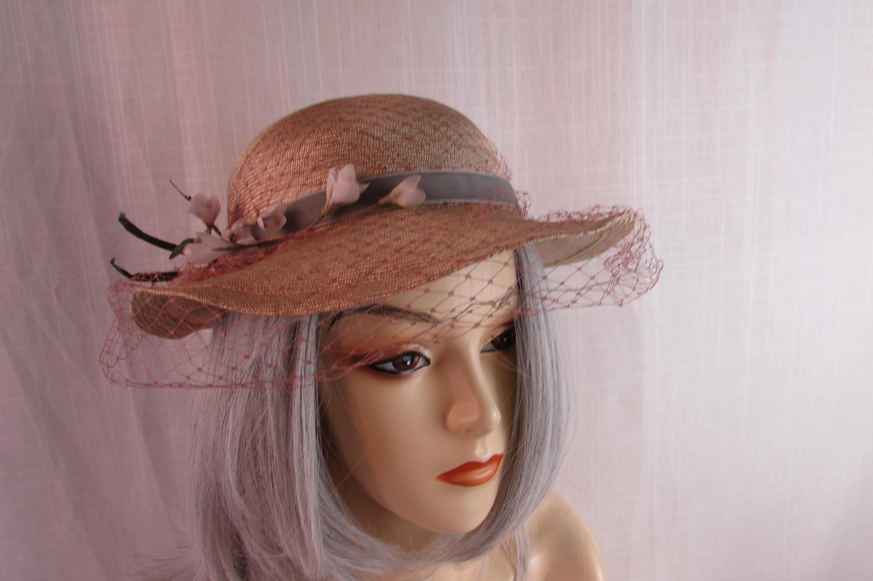 BETMAR New York R236 Vintage Purple 100% Straw Hat Mesh Flower Church Derby Vintage Betmar New York Red Straw Hat Wide Brim Bow Flower  main image 3