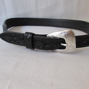 Black LEATHER WESTERN Belt Silver detail size 28