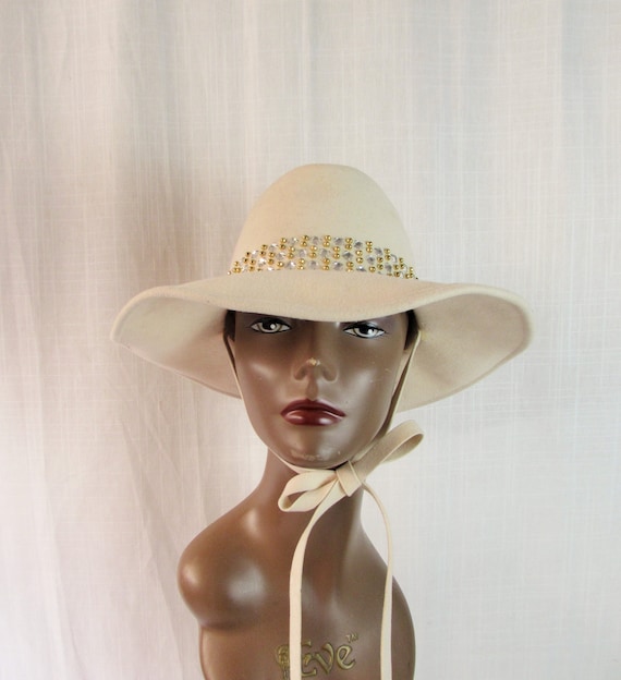 Womans Hat Vintage Adolfo II Wool Hat: 80s Rhinestone 