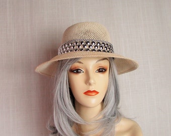 Summer Hat Dorfman Pacific Straw hat with a silver stud band made in CALIFORNIA
