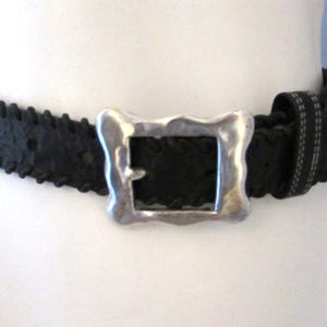 Vintage Black Leather Belt hand tooled  Silver Buckle Childs/ small/ Western Cowboy Southwest high fashion