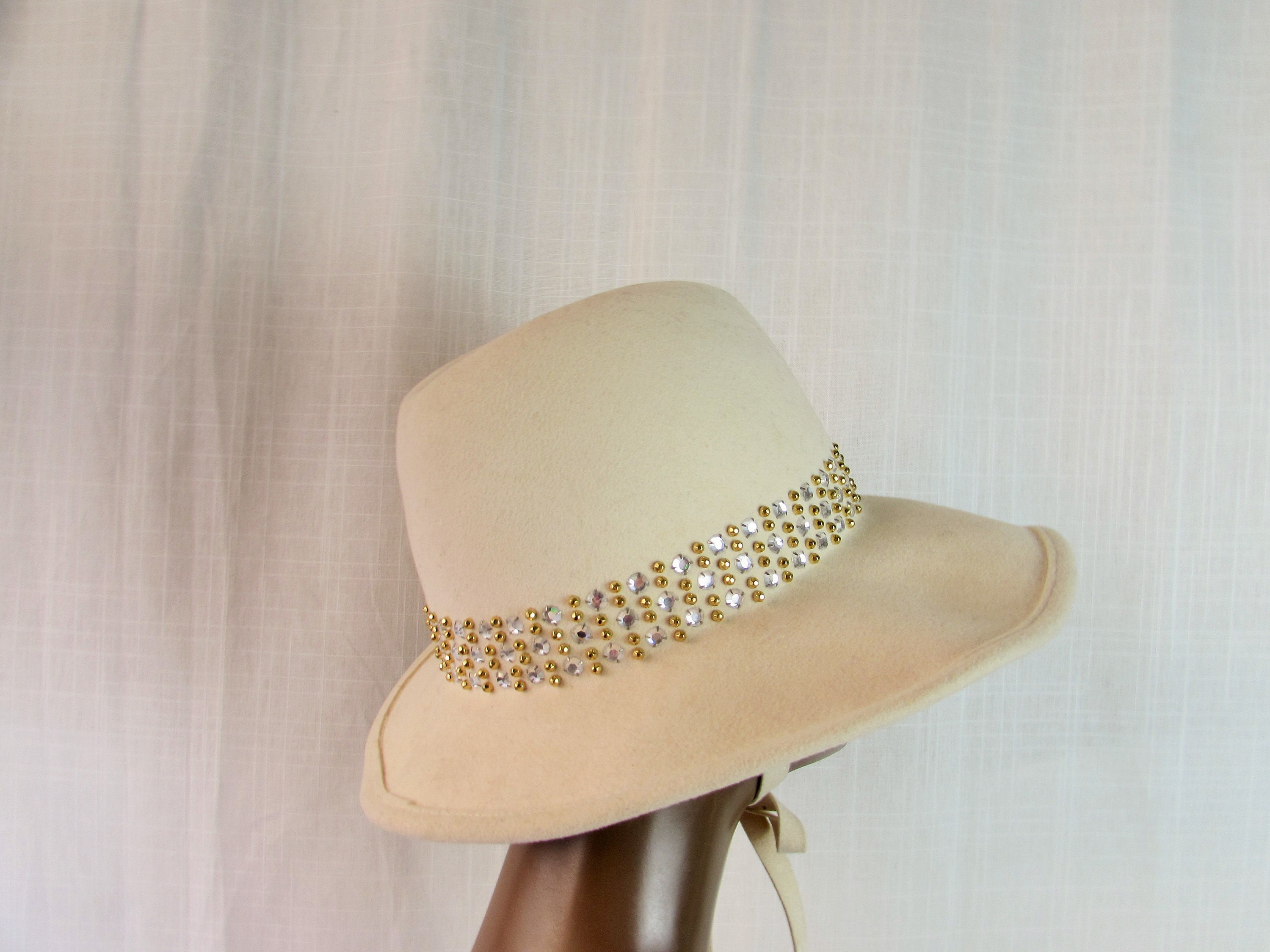Womans Hat Vintage Adolfo II Wool Hat: 80s Rhinestone 
