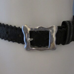 Vintage Black Leather Belt hand tooled  Silver Buckle Childs/ small/ Western Cowboy Southwest high fashion