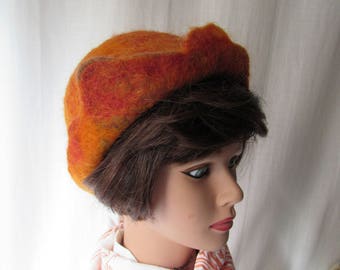 Hat Needle felted Cloche Woven//Orange/1930s style Warm Winter High Fashion
