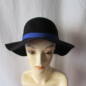 HAT WOMANS Black Wool Blue Band Hat Church Event Photo Shoot Black ...