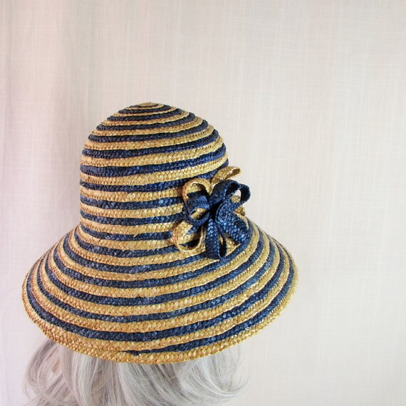 Natural Straw Sun Hat with Blue Stripe Band Moda | Azure Blue Ecuadorian Straw Panama Hat With Striped  main image 2
